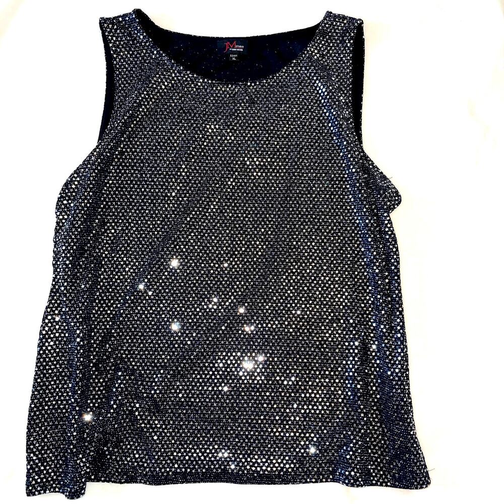 JM Studio By John Meyer Black Sequin Fabric Tank Top XL Egyptian Cotton